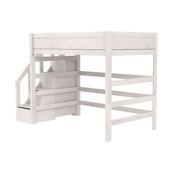 Life Time Hoogslaper Premium - White Wash - 177 cm - 120 cm - Met Trapkast