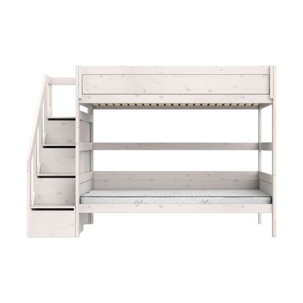 Life Time Stapelbed Deluxe - White Wash - 120 cm - Met Trapkast