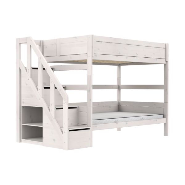 Life Time Stapelbed Deluxe - White Wash - 120 cm - Met Trapkast