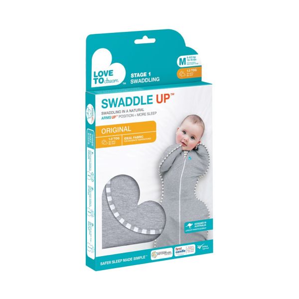 Love To Dream Swaddle Up Inbakerslaapzak - Fase 1 - Medium (6 -8,5 kg) - Grijs