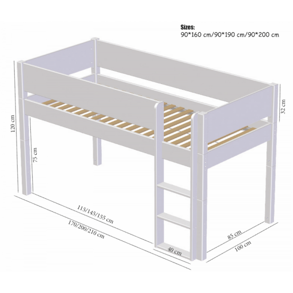 Manis-h ARN Combinatie Halfhoog Bed Met Lattenbodem En Extra Opbergruimte - 90 x 200 cm Manis-h ARN Combinatie Halfhoog Bed Met Lattenbodem En Extra Opbergruimte - 90 x 200 cm