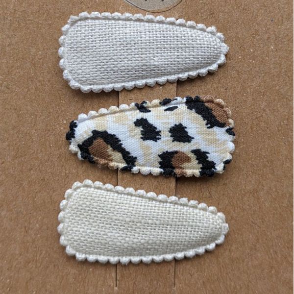 Ootje Kadootje Linnen Panter Haarclip - Creme / Beige