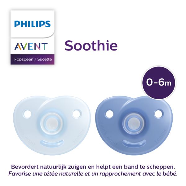 Philips Avent Soothie Fopspeen - Symmetrisch - 2 Stuks - 0-6 Mnd - Blauw 