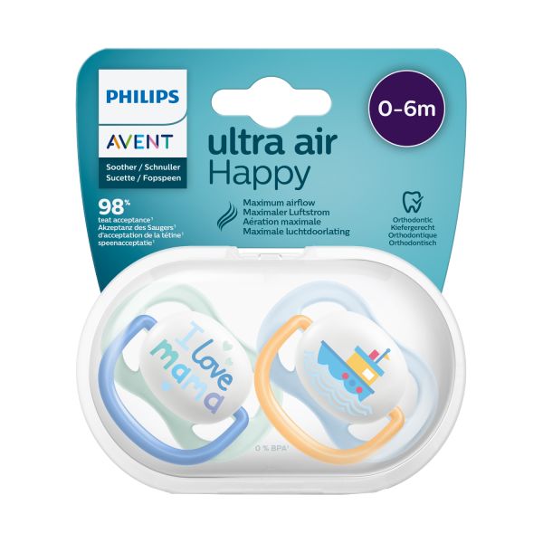 Philips Avent Ultra Air Fopspeen - Symmetrisch - 2 Stuks - 0-6 Mnd - Mama/Boat 