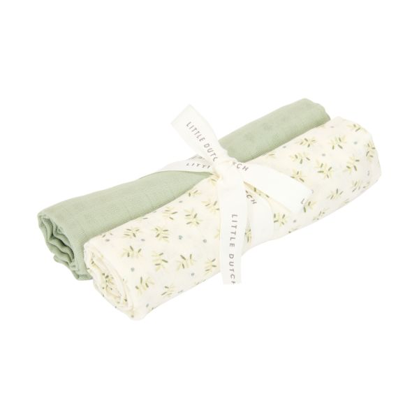 Little Dutch Swaddle Doeken Hydrofiel - Blueberry Leaves & Sage - 70x70 cm