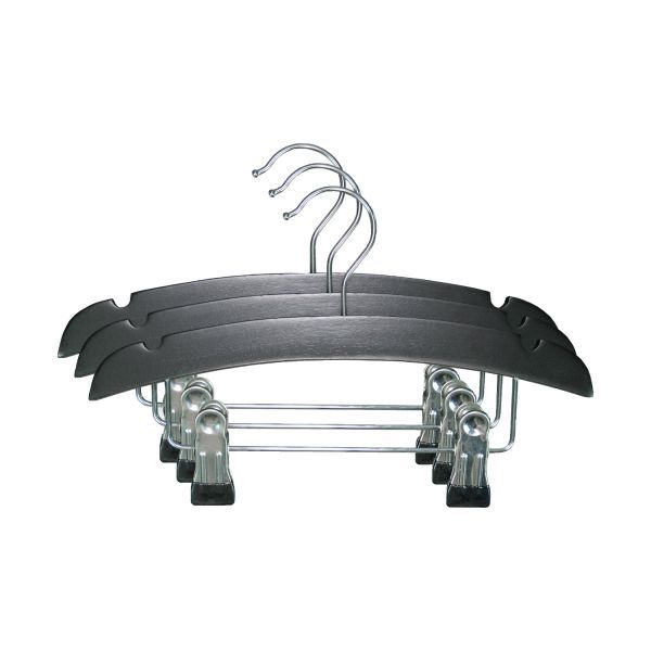 TWF Kledinghanger Met Clips - 3 Stuks - Hout Zwart