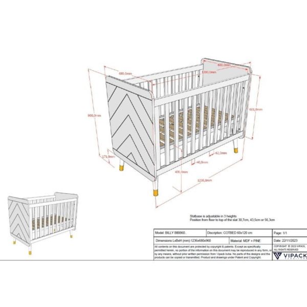 Vipack Billy Babybed - 60x120 cm - Satin White