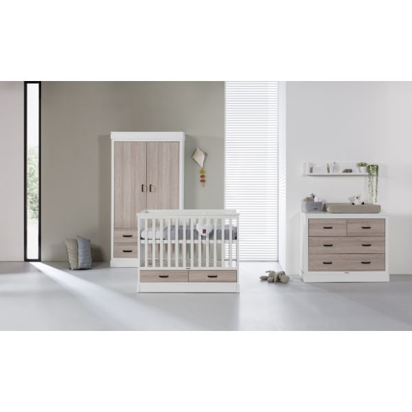 Kidsmill Newport Babykamer Wit / Eiken | Bed 60 x 120 cm + Commode