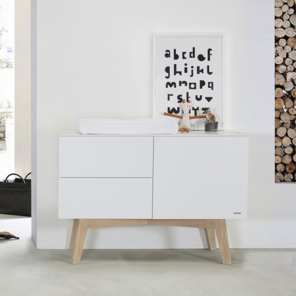  Kidsmill Sixties Babykamer Wit Mat / Naturel | Bed 60 x 120 cm + Commode + Kast 3-Deurs