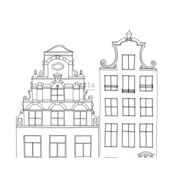 Estahome Amsterdamse Grachtenhuizen Behang Zwart / Wit