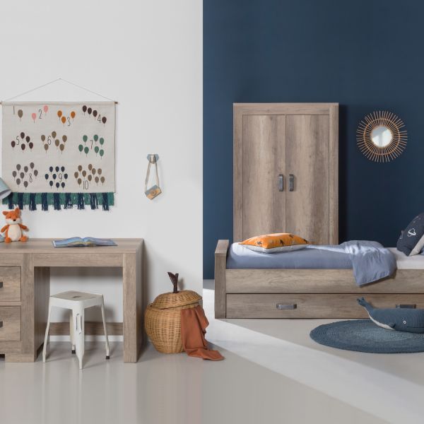 Kidsmill Brent Kinderkamer Oldwood | Bed 90 x 200 cm + Bureau + Kast 3-Deurs