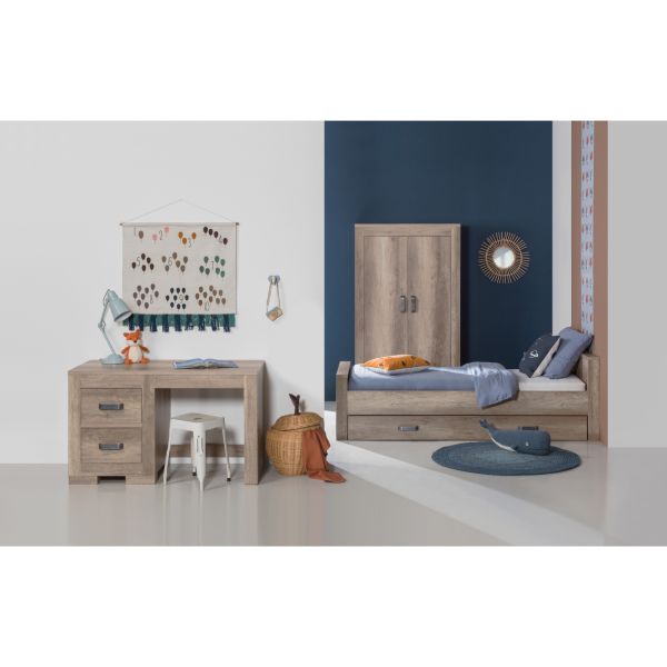 Kidsmill Brent Kinderkamer Oldwood | Bed 90 x 200 cm + Bureau + Kast 3-Deurs
