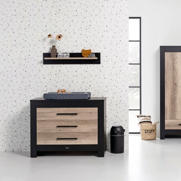Kidsmill Long Island Babykamer Zwart / Oldwood | Bed 60 x 120 cm + Commode + Kast 2-Deurs