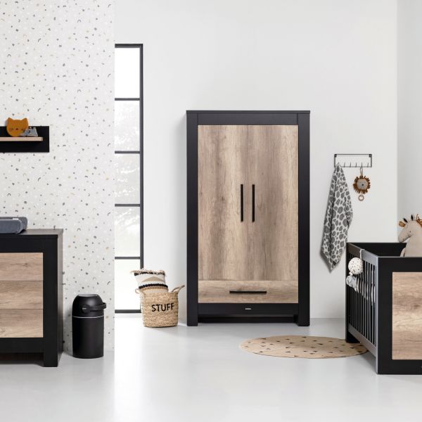 Kidsmill Long Island Kledingkast 2-Deurs Zwart / Oldwood