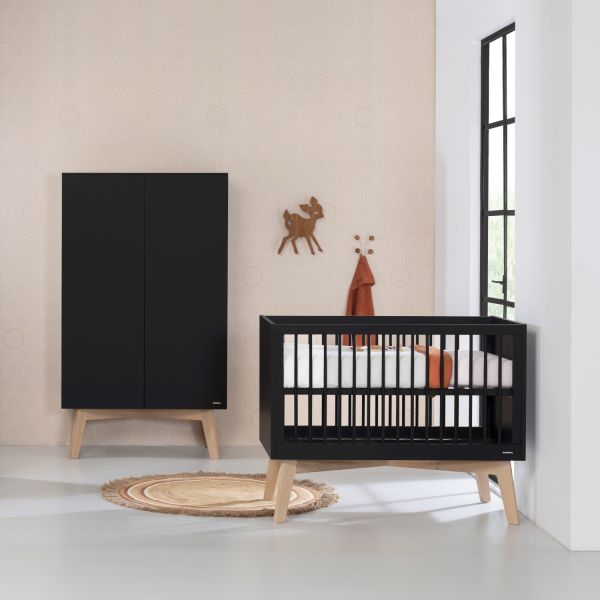 Kidsmill Sixties Kledingkast 2-Deurs Zwart Mat / Naturel