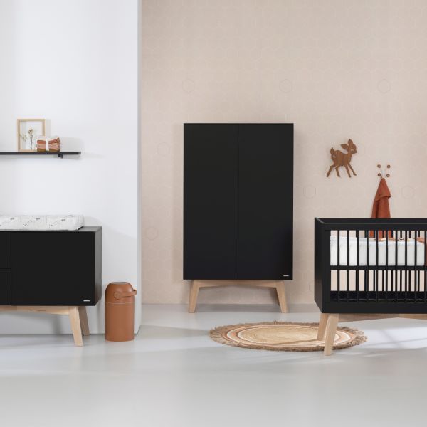 Kidsmill Sixties Kledingkast 2-Deurs Zwart Mat / Naturel