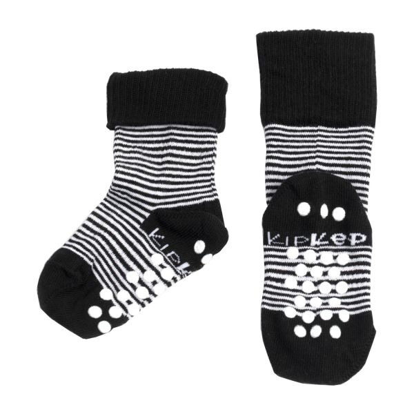 KipKep Anti Slip Blijf Sokken Zwart / Wit Gestreept 12-18 Mnd