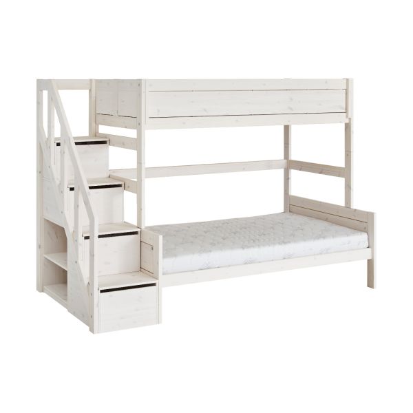 LIFETIME Kidsrooms Stapelbed Family met Trapkast Whitewash 120 x 200 cm