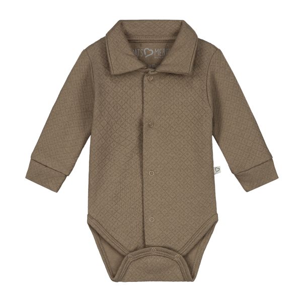 Mats & Merthe Noah Romper Met Kraag Lange Mouw Taupe 6 Mnd