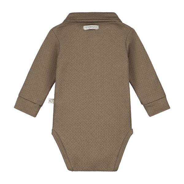 Mats & Merthe Noah Romper Met Kraag Lange Mouw Taupe 6 Mnd