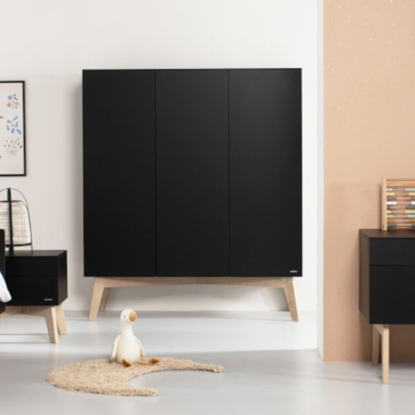 Kidsmill Sixties Kledingkast 3-deurs Zwart Mat / Naturel