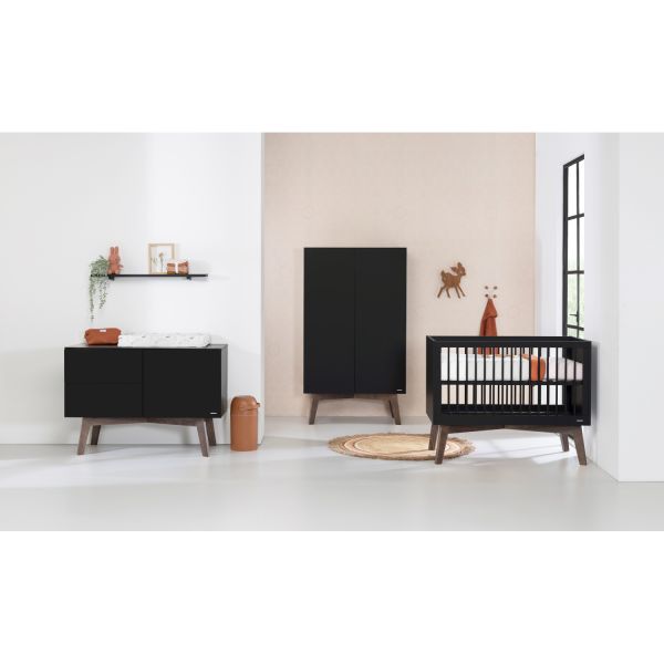 Kidsmill Sixties Babybed Zwart Mat / Walnoot 70 x 140 cm