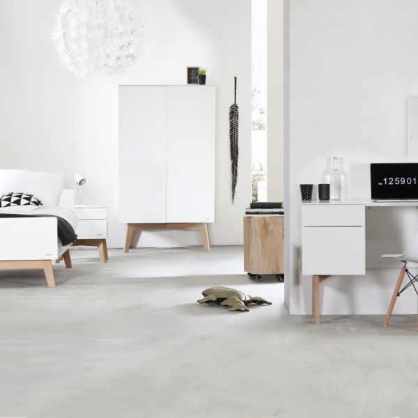 Kinderkamer Sixties Wit Mat / Naturel | Bed 90 x 200 + Kast 3-Deurs