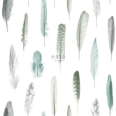Estahome Veren Behang - Mintgroen/Crème Beige