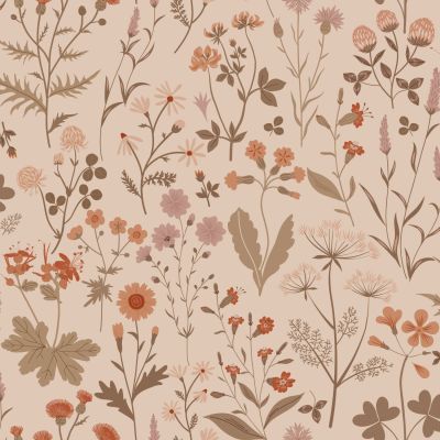Estahome Veldbloemen Behang - Terracotta Roze