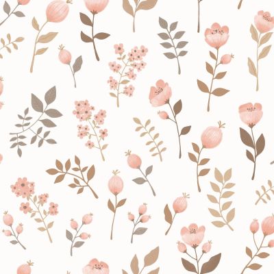 Estahome Bloemen Behang - 0,53 x 10,05 m - Roze/Olijfgroen
