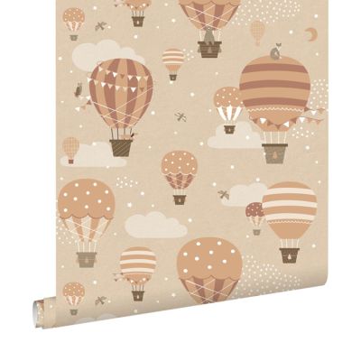 Behang luchtballonnen beige en terracotta 139801