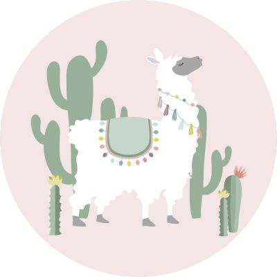 Estahome Alpaca Zelfklevende Behangcirkel - Roze/Groen