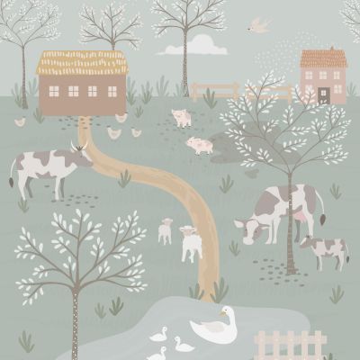 Estahome Boerderij Dieren Fotobehang - Vergrijsd Groen