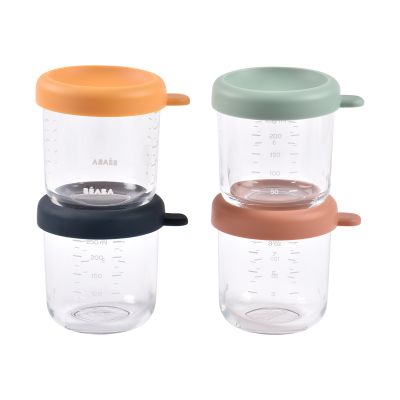 Beaba Glazen Bewaarpotje 250 ml – 4 Stuks – Sunrise Color Mix