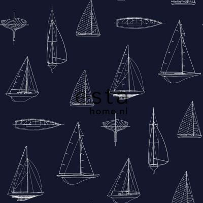 Estahome Boten Behang - 0,53 x 10,05 m - Marine Blauw