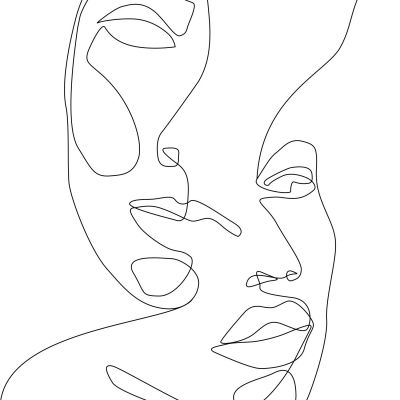 Estahome Line Art Gezichten Fotobehang  - 2 x 3 m - Zwart / Wit