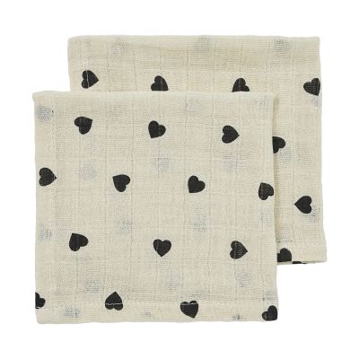 Meyco Baby Sweet Heart Monddoekjes - 2-Pack - Soft Sand/Black - 30x30 cm