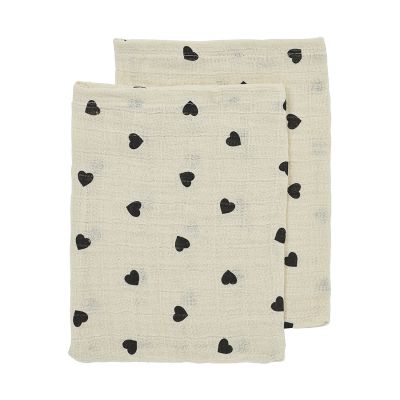 Meyco Baby Sweet Heart Washandjes - 2-Pack - Soft Sand/Black - 20x17 cm
