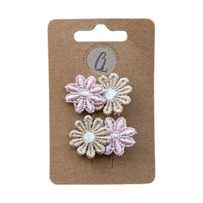 Ootje kadootje Haarclip - Margrietjes Zand / Dusty Roze - 2 Stuks