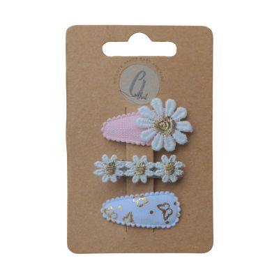 Ootje kadootje Linnen Haarclip - Margrietjes Wit / Vlinder Met Gouden Accent - 3 Stuks