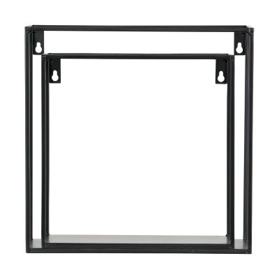 WOOOD Wandplank Kubus Meert - Metaal Zwart - Set van 2