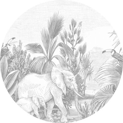 Estahome Behangcirkel - Jungle - Ø 70 cm - Grijs