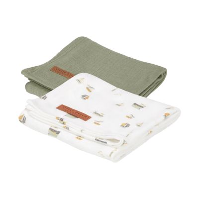 Little Dutch Hydrofiel Luier Pure Olive / Sailors Bay White 70 x 70 cm