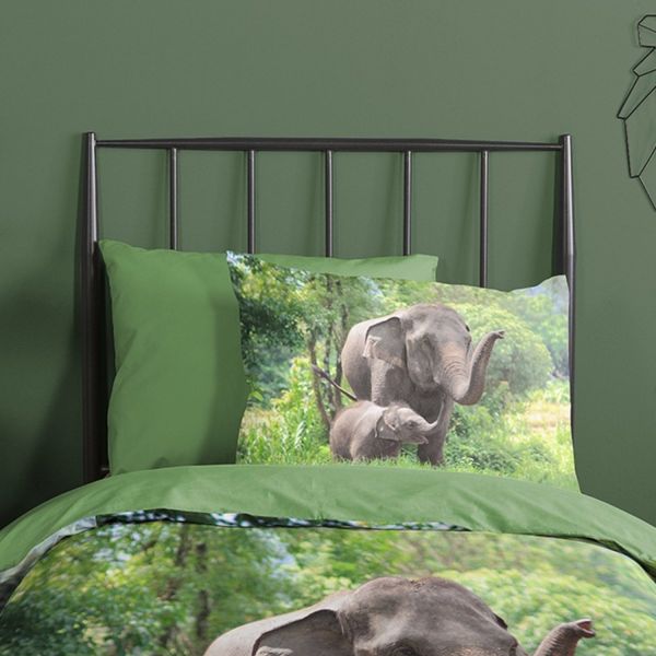 Muller Textiel Elephants Dekbedovertrek - Green - 140 x 220 cm