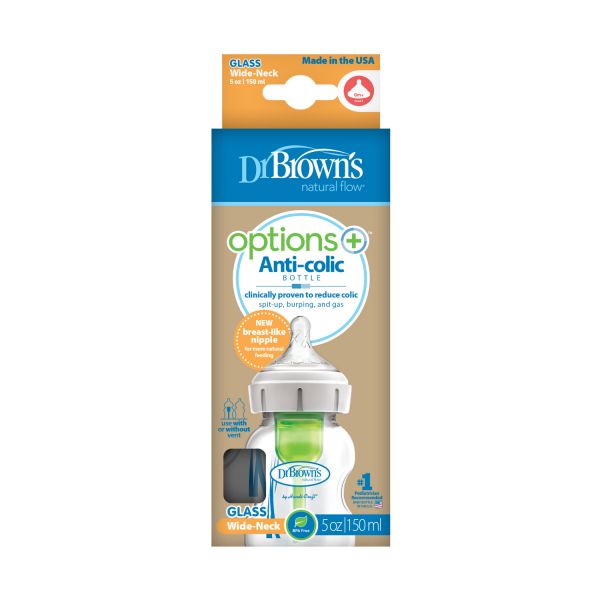 Dr. Brown's Options+ Anti-colic Brede Halsfles Glas 150 ml