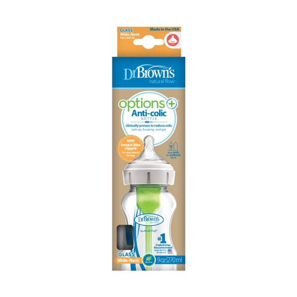 Dr. Brown's Options+ Anti-colic Brede Halsfles Glas 270 ml
