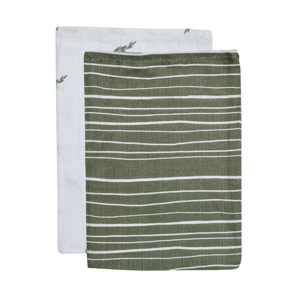 Jollein Stripe & Olive Hydrofiel Washandje Leaf Green 2 Stuks