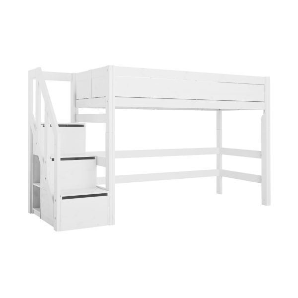 LIFETIME Kidsrooms Hoogslaper Met Trapkast Luxe Wit Gelakt