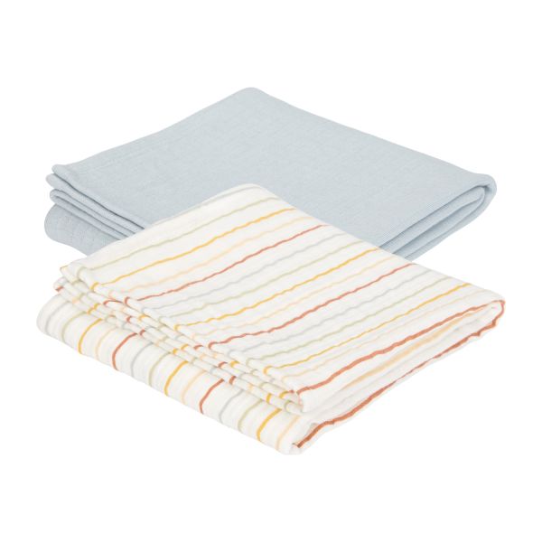 Little Dutch Hydrofiel Doek Pure Soft Blue / Vintage Sunny Stripes 70 x 70 cm