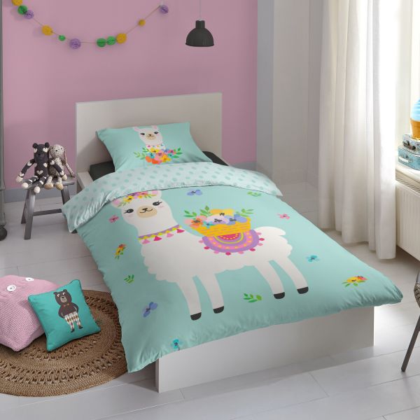 Muller Textiel Lama Dekbedovertrek Mint 140 x 200 / 220 cm